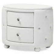 Davina Hollywood Glamour Style Oval 2-drawer White Faux Leather Nightstand