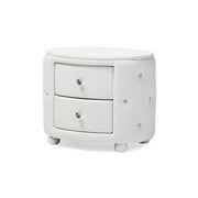 Davina Hollywood Glamour Style Oval 2-drawer White Faux Leather Nightstand