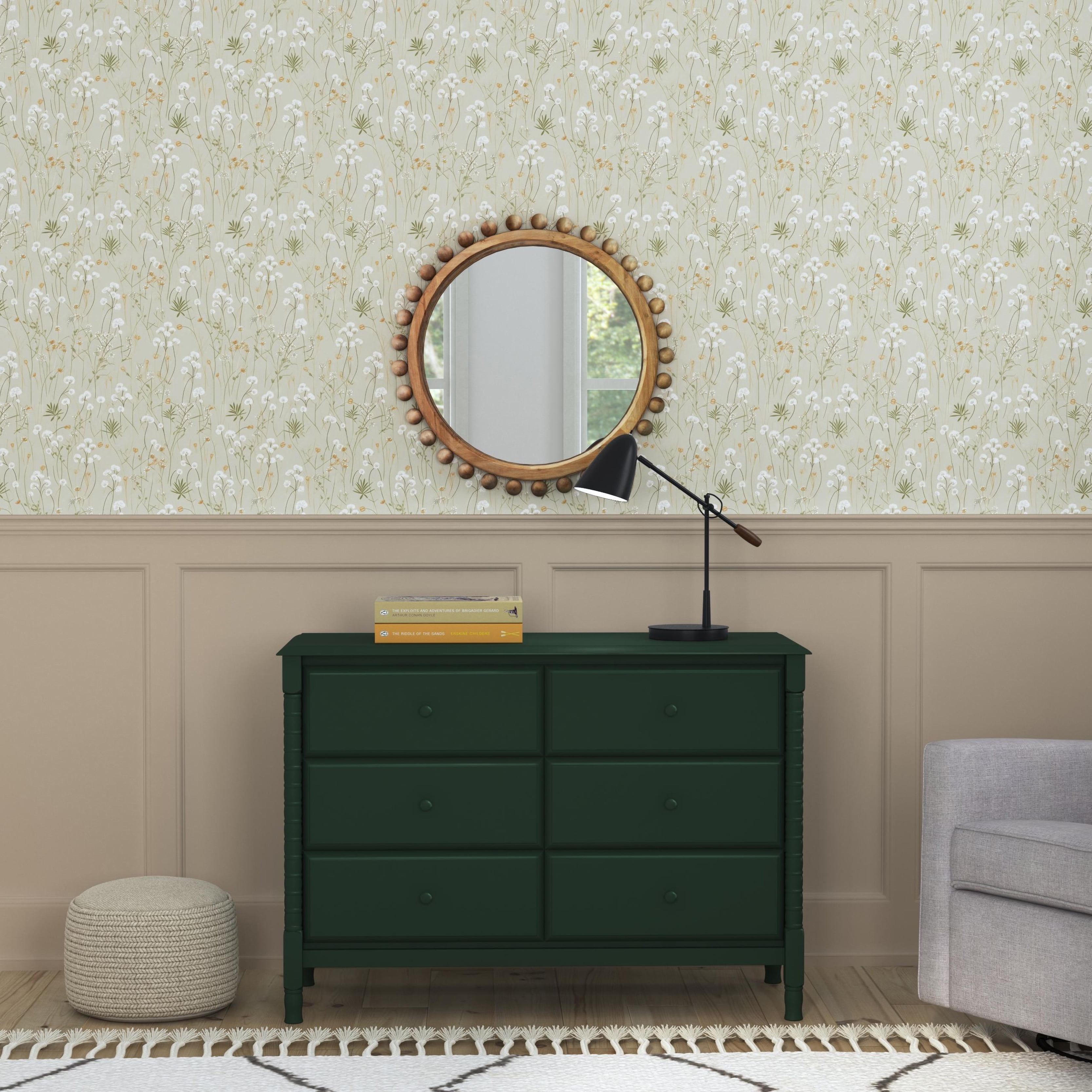 Forest Green Wood Spindle 6-Drawer Nursery Dresser