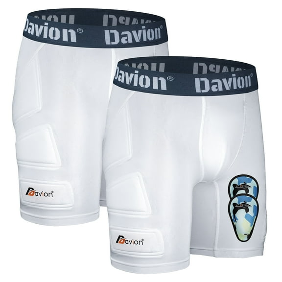 Davion 2 Packs Boys Baseball Sliding Padded Compression Shorts with 2 Athletic Cups Youth Underwear for Football, Lacrosse(White-L)