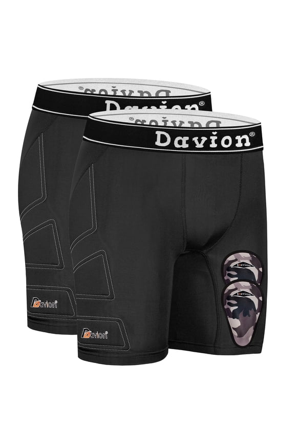 2 Packs Boys Baseball Sliding Padded Compression Shorts with 2 Athletic Cups Youth Underwear for Football, Lacrosse(Black-L)