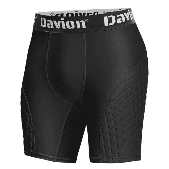 Davion Youth Boys Compression Sliding Shorts with 6 Built-in Pads & Cup Pocket , Padded Baseball Underwear for Contact Sports (Black M)