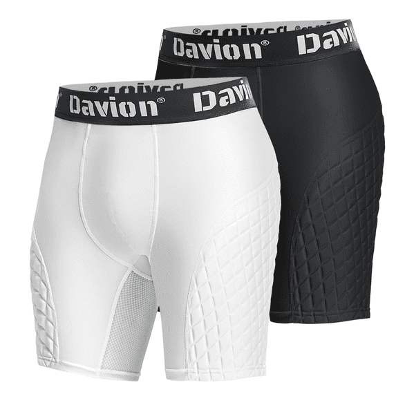 Davion Compression Shorts Men with Cup Pocket,Baseball Sliding Shorts for Men Football Biking Running(Black+Whte-S)