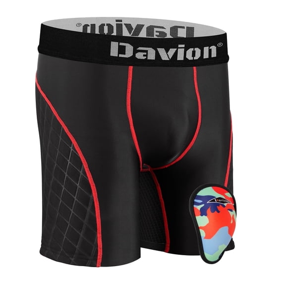 Davion Youth Boys Baseball Cup Underwear Sliding Shorts with Soft Protective Athletic Cup Padded Compression Shorts for Football,Softball,Lacrosse,Hockey(Black Red-M)