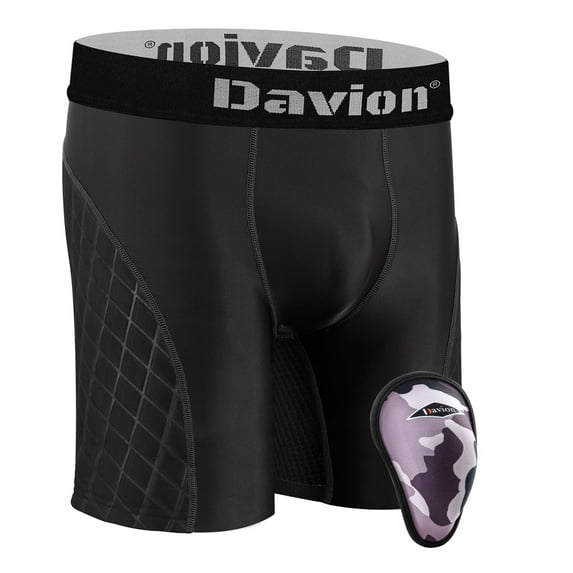 Davion Youth Boys Baseball Cup Underwear Sliding Shorts with Soft Protective Athletic Cup Padded Compression Shorts for Football,Softball,Lacrosse,Hockey(Black-S)