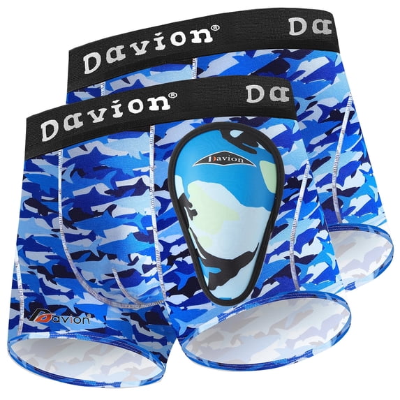 Davion Youth Boys Baseball Cup Underwear with Soft Protective Athletic Cup Compression Shorts for Baseball,Football, Lacrosse(Blue Ocean-S)