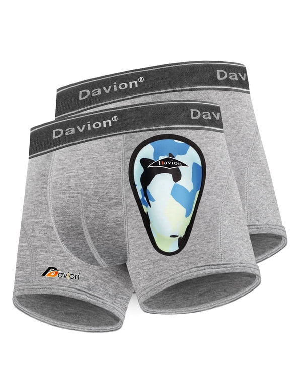 2-Pack Youth Boys Compression Shorts with Soft Protective Athletic Cup, Baseball Cup Underwear for Baseball Football Lacrosse, Light Grey XS