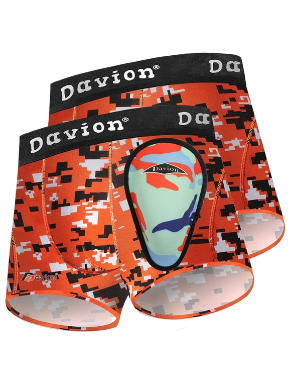 Youth Boys Baseball Cup Underwear with Soft Protective Athletic Cup Compression Shorts for Baseball,Football, Lacrosse(Orange Camouflage-M)