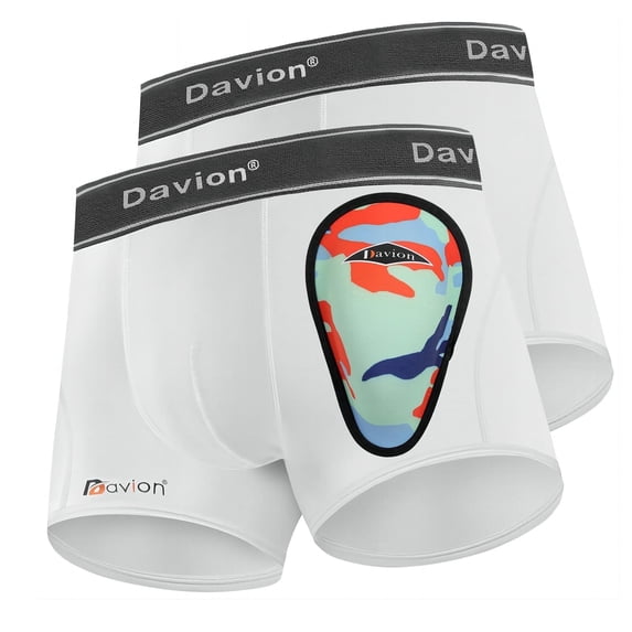 Davion Youth Boys Baseball Compression Shorts with Soft Protective Athletic Cup, Breathable Performance Underwear for Football Lacrosse Training(White-S)