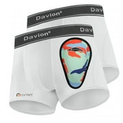 DAVION Youth Boys Baseball Cup Underwear with Soft Protective Athletic Cup Compression Shorts for Baseball,Football, Lacrosse(White-S)
