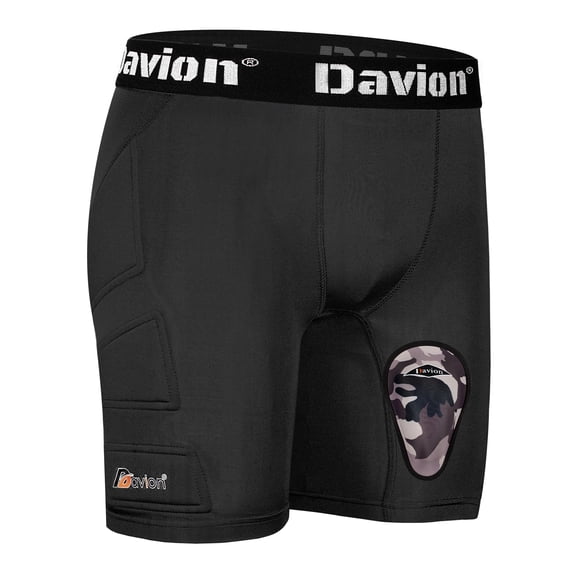 Davion Youth Compression Sliding Shorts with Protective Cup | Baseball & Softball (Black XL)