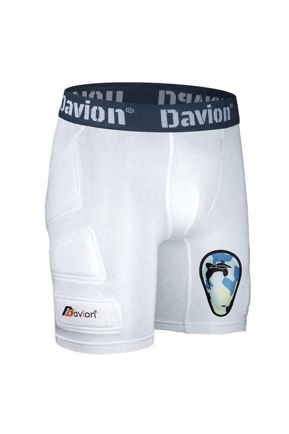 Youth Compression Sliding Shorts with Protective Cup | Baseball & Softball (White M)