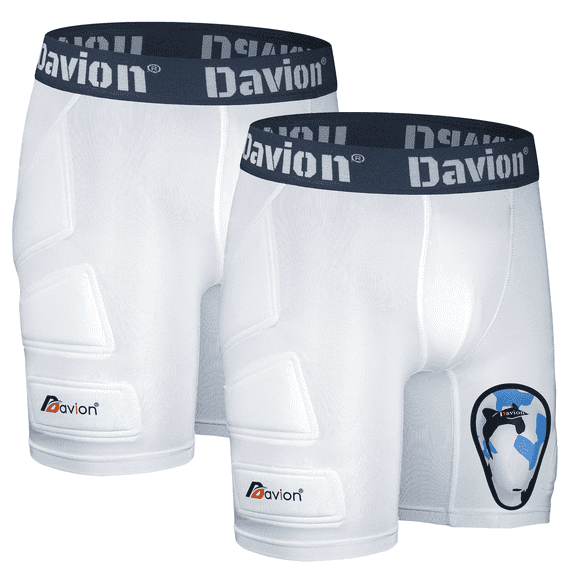 Davion Youths' 2-Pack Baseball Sliding Shorts with Cup | Black & White | 6 Pads (White S)