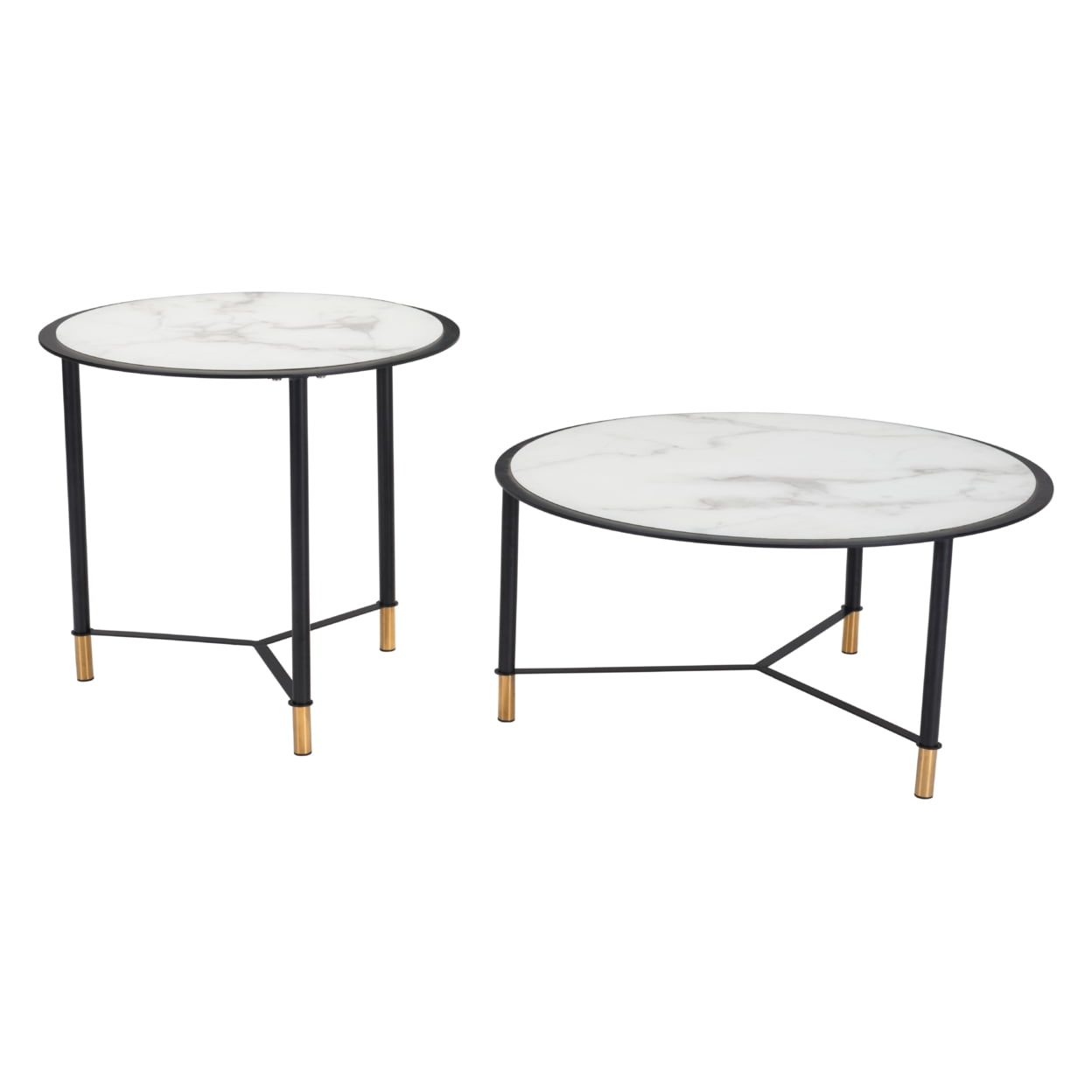 Mod Davis 31.5" Round Coffee Tables in Black & White with Marble Print