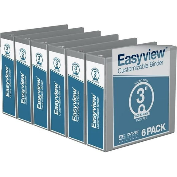 Davis Group Easyview Premium, Round Ring, Customizable, View Binder, 6 Pack (Grey, 3")
