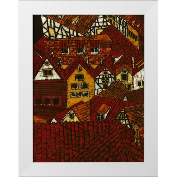 Davis, Andrea 19x24 White Modern Wood Framed Museum Art Print Titled - Red Roofs I