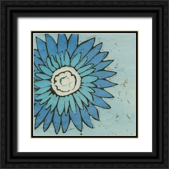 Davis, Andrea 20x20 Black Ornate Wood Framed with Double Matting Museum Art Print Titled - Turquoise Batik Botanical III