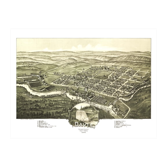 Davis Art, 1898 Vintage Map of Davis West Virginia, WV History Wall Decor Gift, Old Davis Map - 24" x 18" Unframed Print
