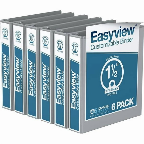Davis Group Easyview Premium, Round Ring, Customizable, View Binder, 6 Pack (Grey, 1.5")