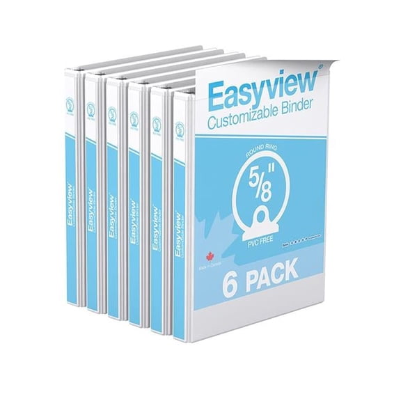 Davis Group Easyview Premium, Round Ring, Customizable, View Binder, 6 Pack (White, 5/8")
