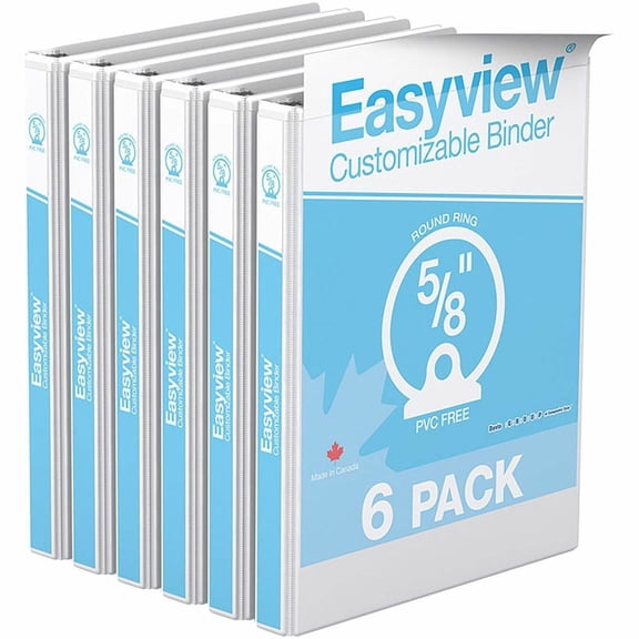 Davis Group Easyview Premium, Round Ring, Customizable, View Binder, 6 Pack (White, 5/8")
