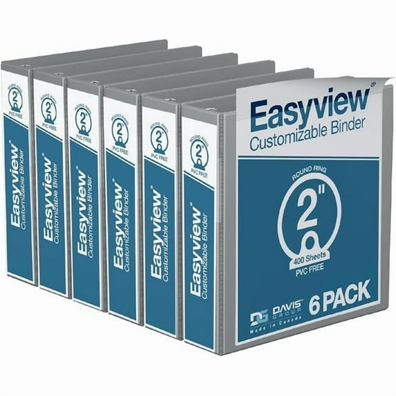 Davis Group Easyview Premium, Round Ring, Customizable, View Binder, 6 Pack (Grey, 2")