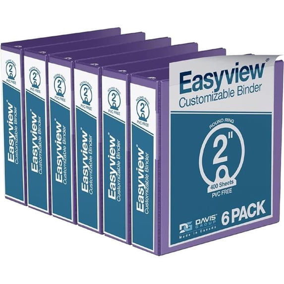 Davis Group Easyview Premium, Round Ring, Customizable, View Binder, 6 Pack (Purple, 2")