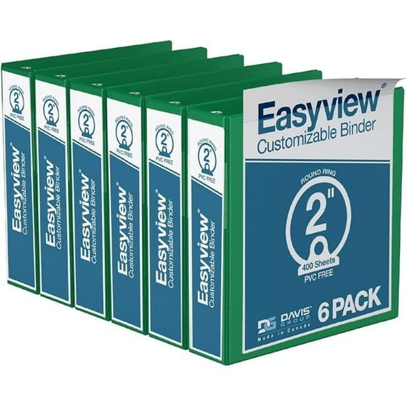 Davis Group Easyview Premium, Round Ring, Customizable, View Binder, 6 Pack (Green, 2")