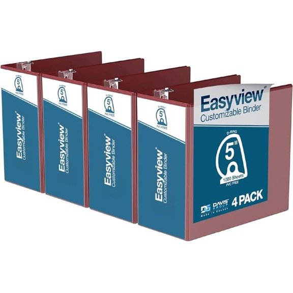 Davis Group Easyview Premium, Angle D Ring, Customizable, View Binder, 4 Pack (Burgundy, 5")