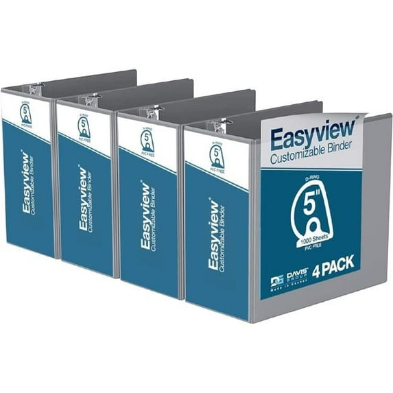 Davis Group Easyview Premium, Angle D Ring, Customizable, View Binder, 4 Pack (Grey, 5")