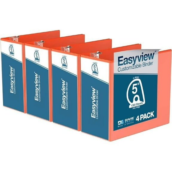 Davis Group Easyview Premium, Angle D Ring, Customizable, View Binder, 4 Pack (Orange, 5")