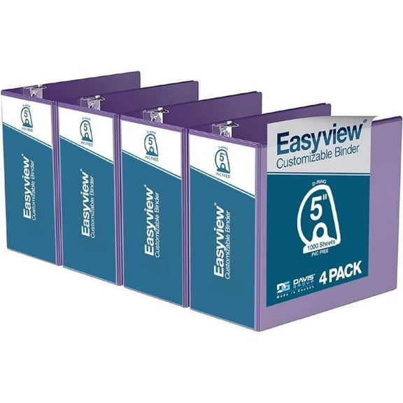 Davis Group Easyview Premium, Angle D Ring, Customizable, View Binder, 4 Pack (Purple, 5")