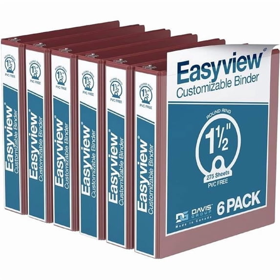 Davis Group Easyview Premium, Round Ring, Customizable, View Binder, 6 Pack (Burgundy, 1.5")