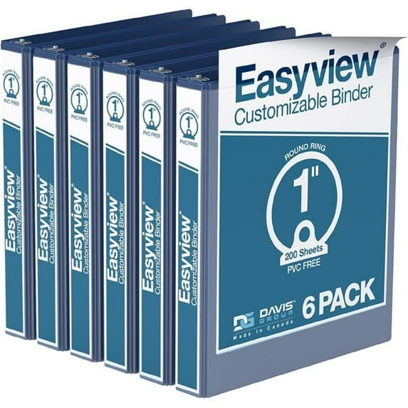 Davis Group Easyview Premium, Round Ring, Customizable, View Binder, 6 Pack (Royal Blue, 1")