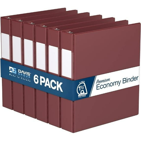 Davis Group Premium Economy, Angle D Ring, Binder, 6 Pack (Burgundy, 1.5")