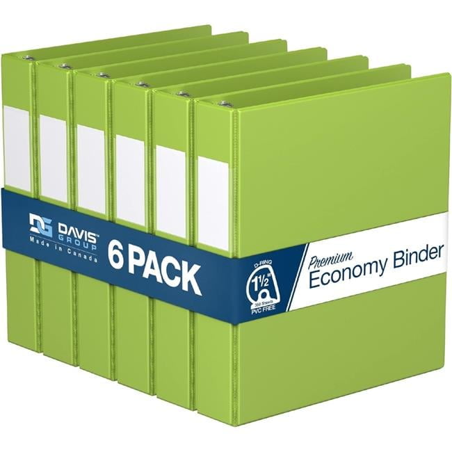 Davis Group Premium Economy, Angle D Ring, Binder, 6 Pack (Lime Green, 1.5")