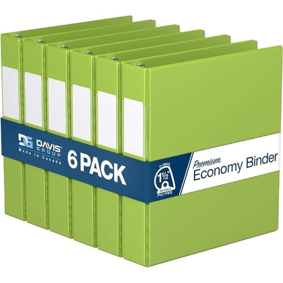 Davis Group Premium Economy, Angle D Ring, Binder, 6 Pack (Lime Green, 1.5")