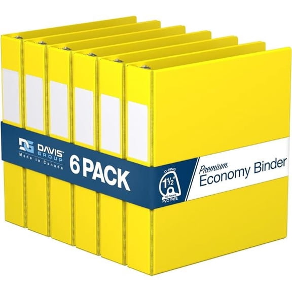 Davis Group Premium Economy, Angle D Ring, Binder, 6 Pack (Yellow, 1.5")