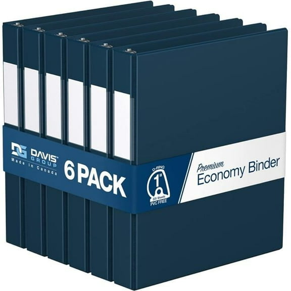 Davis Group Premium Economy, Angle D Ring, Binder, 6 Pack (Navy Blue, 1")