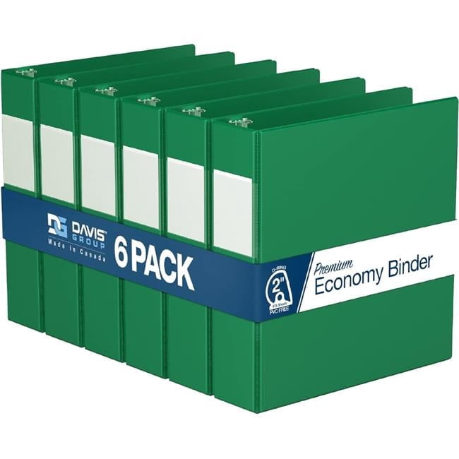 Davis Group Premium Economy, Angle D Ring, Binder, 6 Pack (Green, 2")