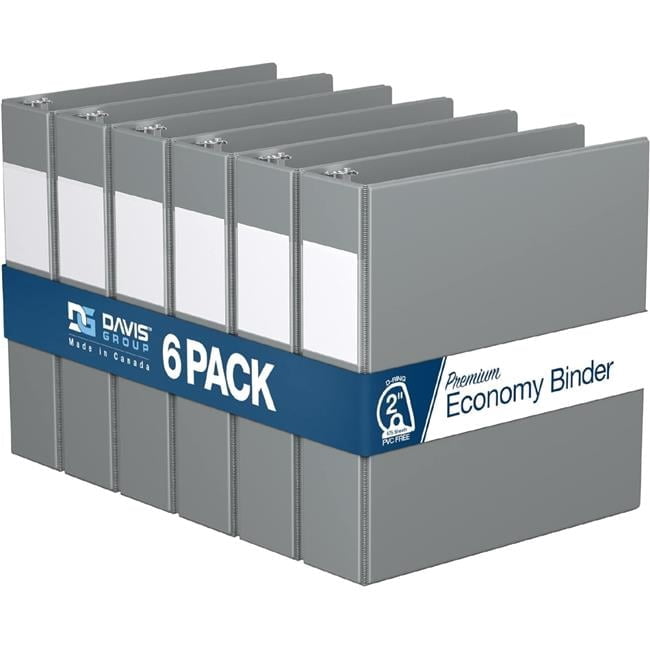 Davis Group Premium Economy, Angle D Ring, Binder, 6 Pack (Grey, 2")