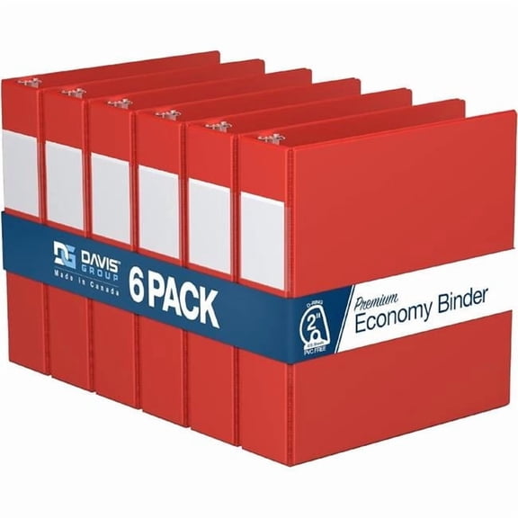 Davis Group Premium Economy, Angle D Ring, Binder, 6 Pack (Red, 2")