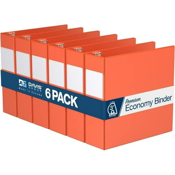 Davis Group Premium Economy, Angle D Ring, Binder, 6 Pack (Orange, 3")