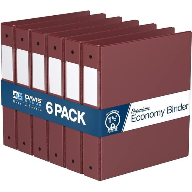Davis Group Premium Economy, Round Ring, Binder, 6 Pack (Burgundy, 1.5")