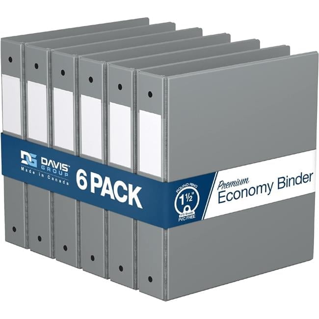 Davis Group Premium Economy, Round Ring, Binder, 6 Pack (Grey, 1.5")