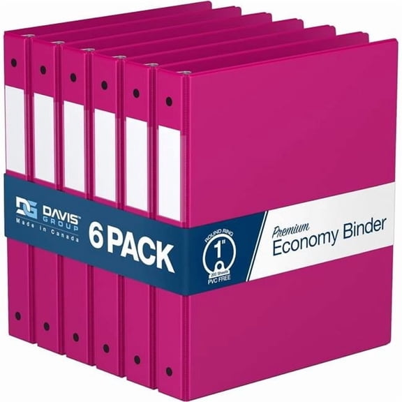 Davis Group Premium Economy, Round Ring, Binder, 6 Pack (Pink, 1")
