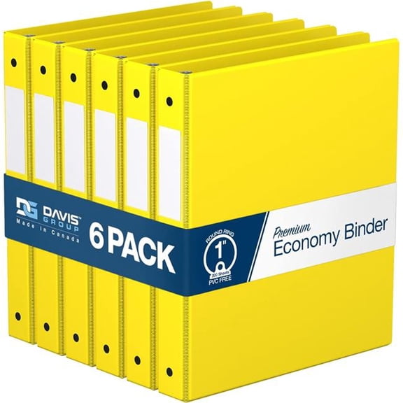 Davis Group Premium Economy, Round Ring, Binder, 6 Pack (Yellow, 1")