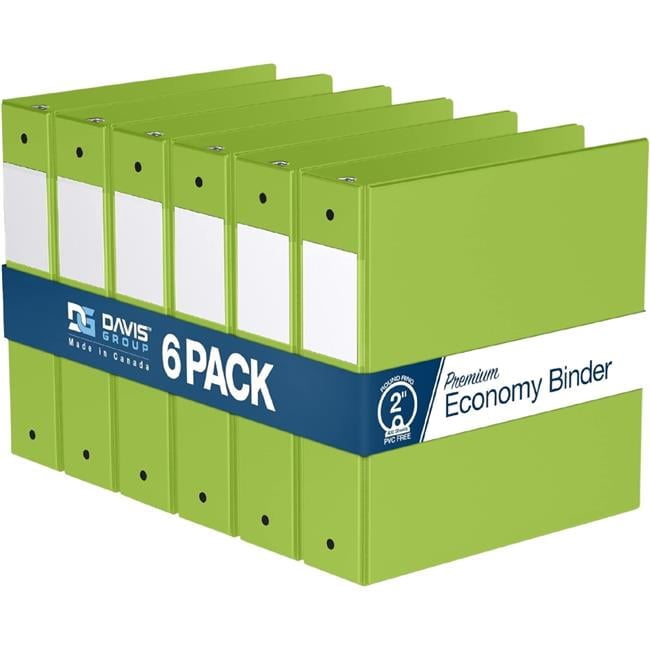 Davis Group Premium Economy, Round Ring, Binder, 6 Pack (Lime Green, 2")