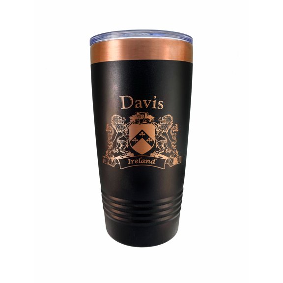 Davis Irish Coat of Arms Black Travel Mug