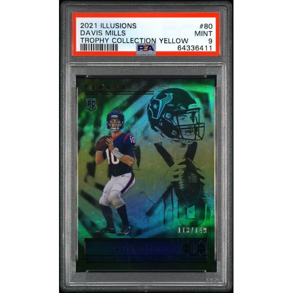 Davis Mills Texans 2021 Illusions Yellow Trophy Collection RC Card /149 PSA 9